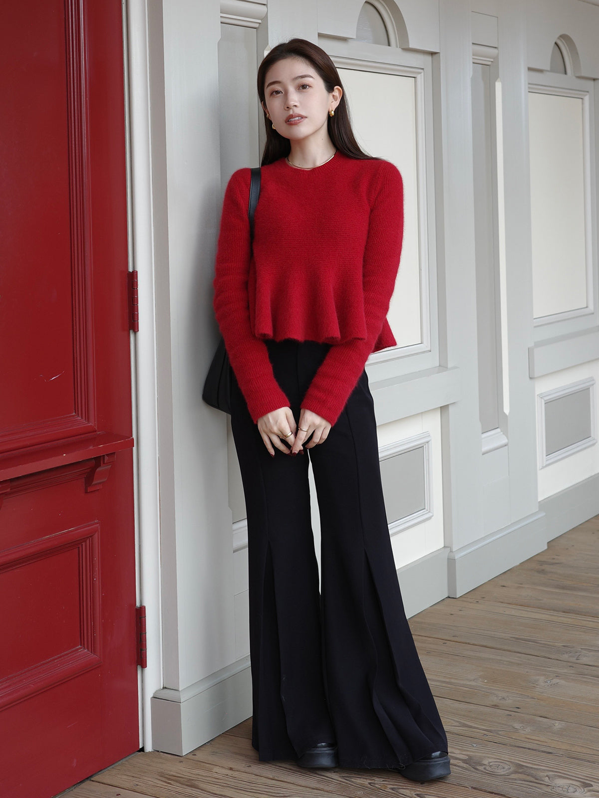 ペプラムショートニットトップス