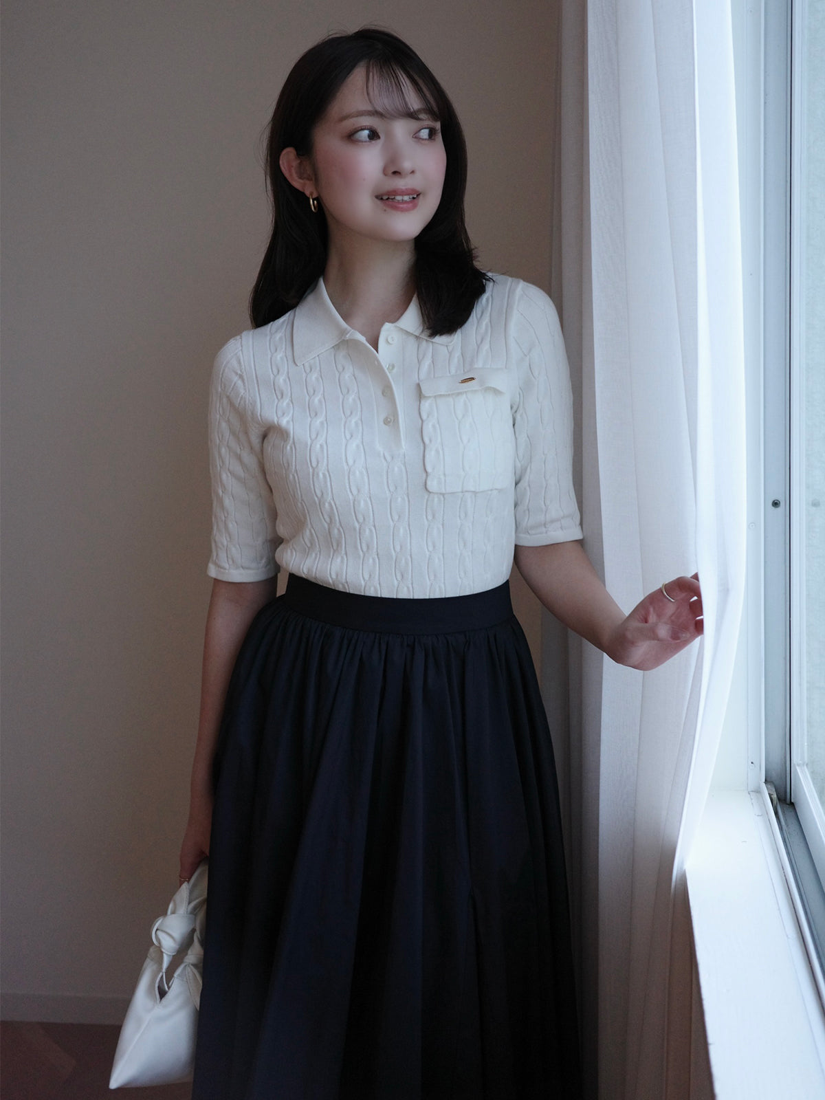 ケーブルポロドッキングニットワンピース