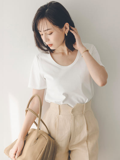 シルクタッチコットンUネックTシャツ