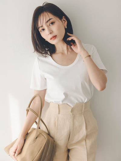 シルクタッチコットンUネックTシャツ