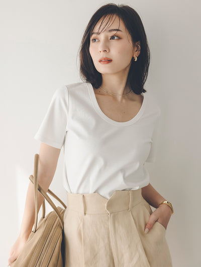 シルクタッチコットンUネックTシャツ