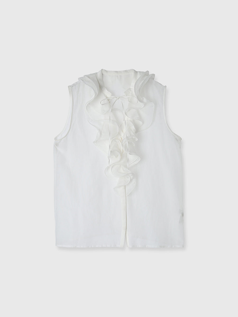 シルクブレンドラッフルブラウス