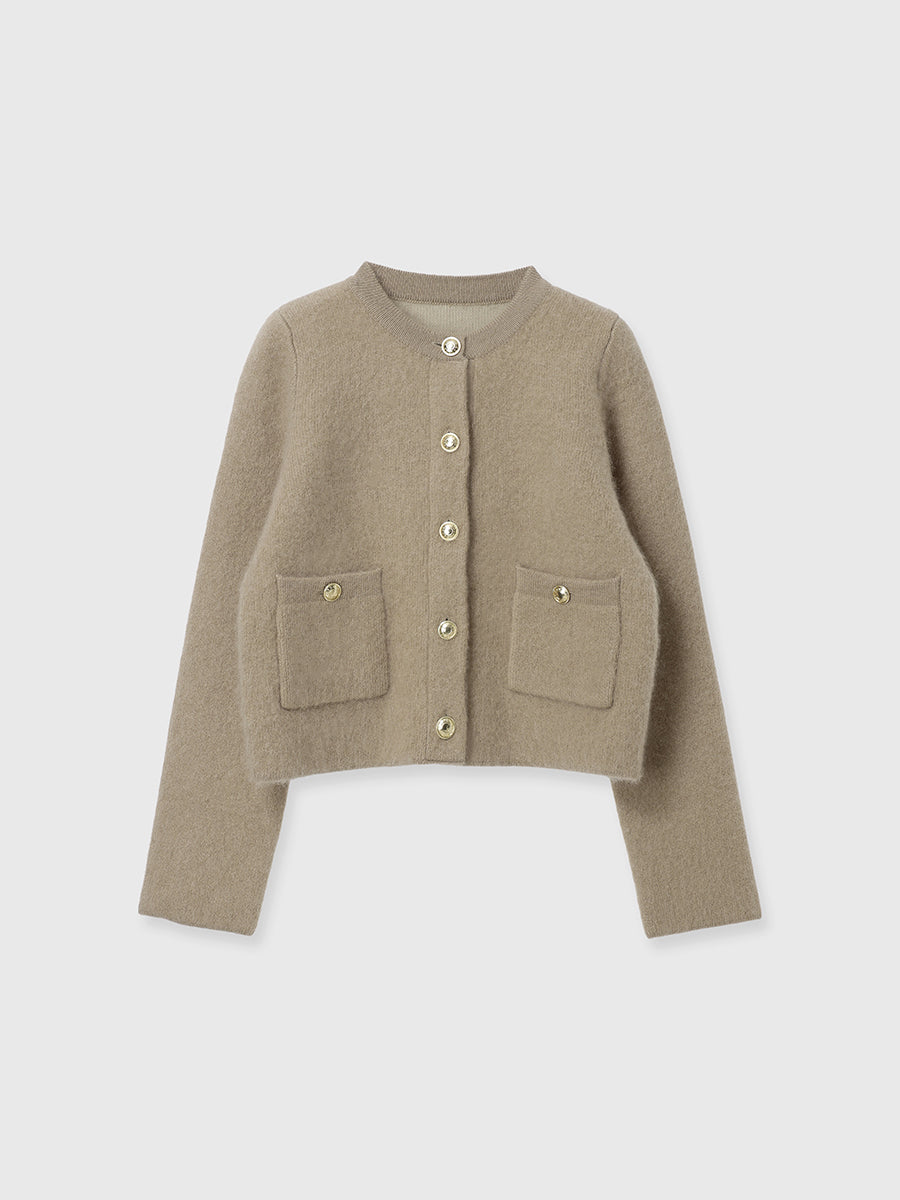 カシミヤブレンドノーカラーニットジャケット