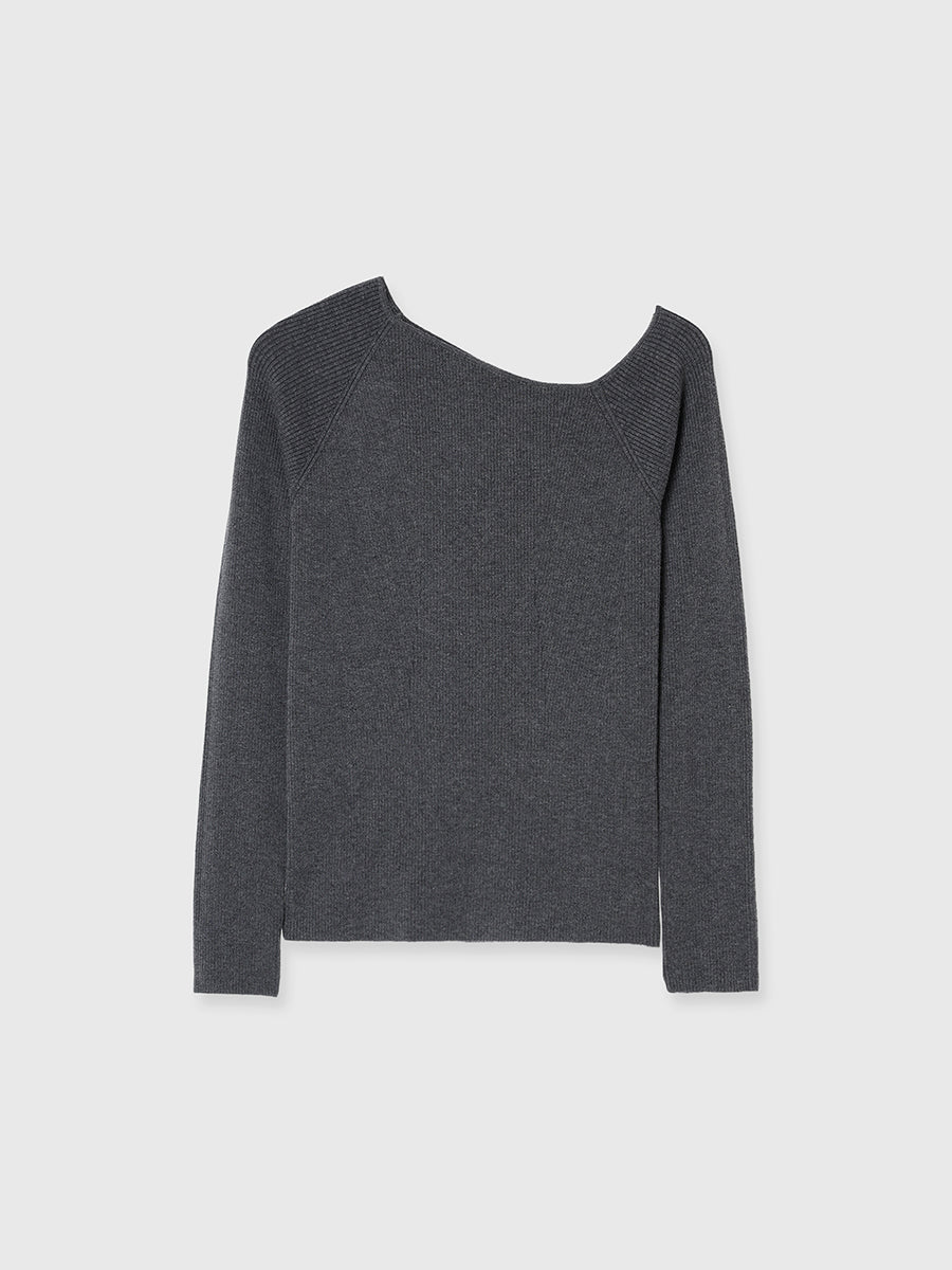 シルクカシミヤブレンドフィットリブアシンメトリーニット