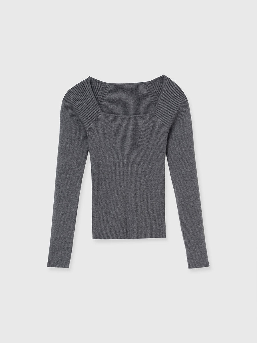 anuans シルクカシミアブレンドデコルテリブニット グレー シルクカシミアブレンドデコルテリブニット