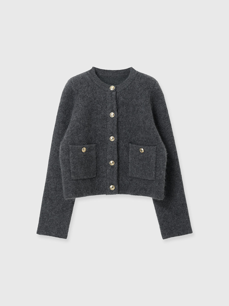 カシミヤブレンドノーカラーニットジャケット