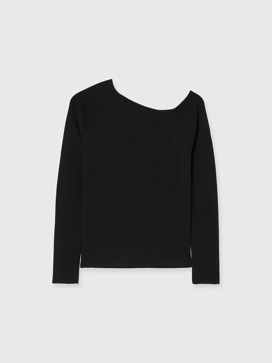 シルクカシミヤブレンドフィットリブアシンメトリーニット