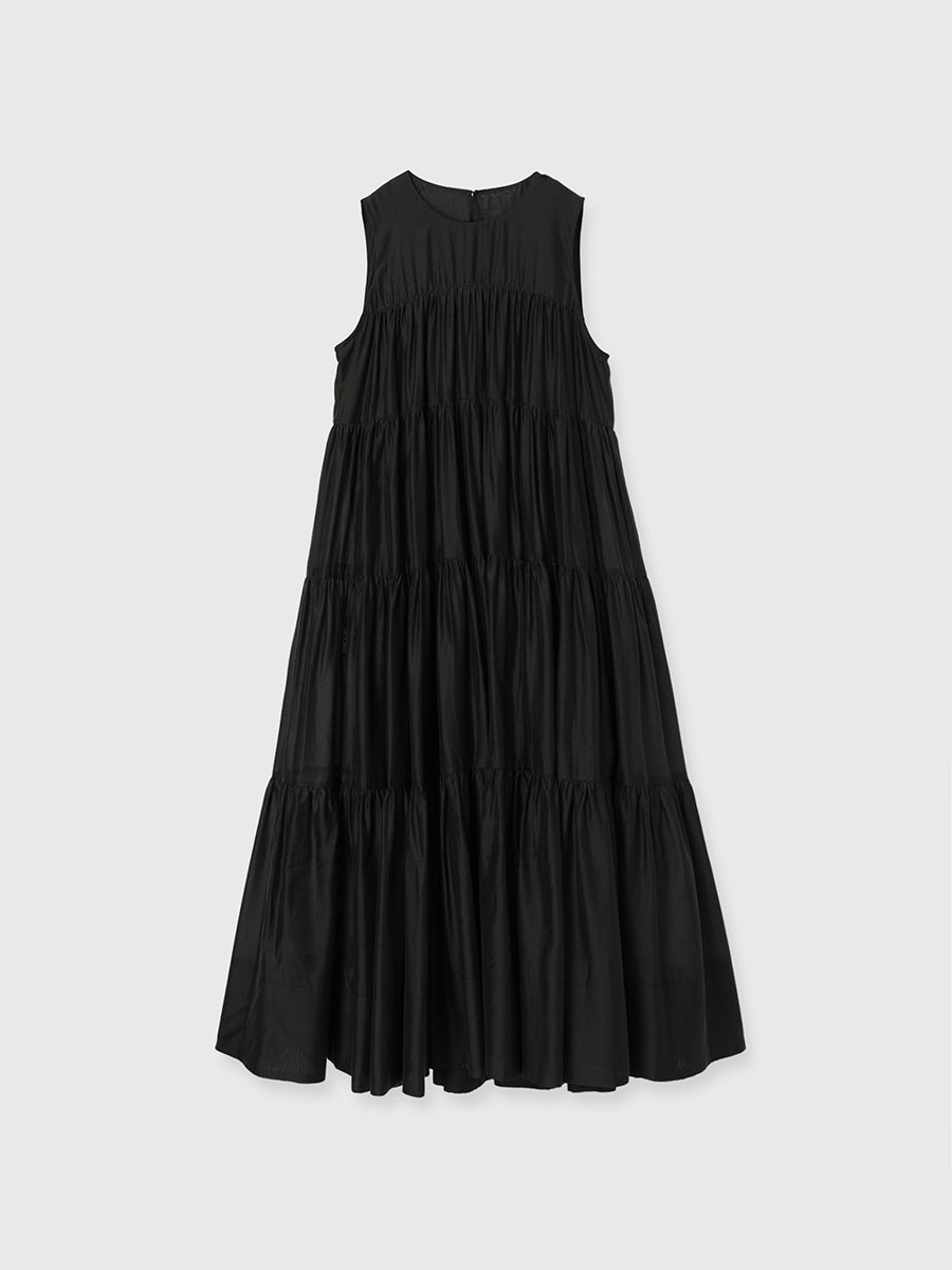 anuans テンセルリッチオーガンティアードワンピース ブラック テンセルリッチオーガンティアードワンピース