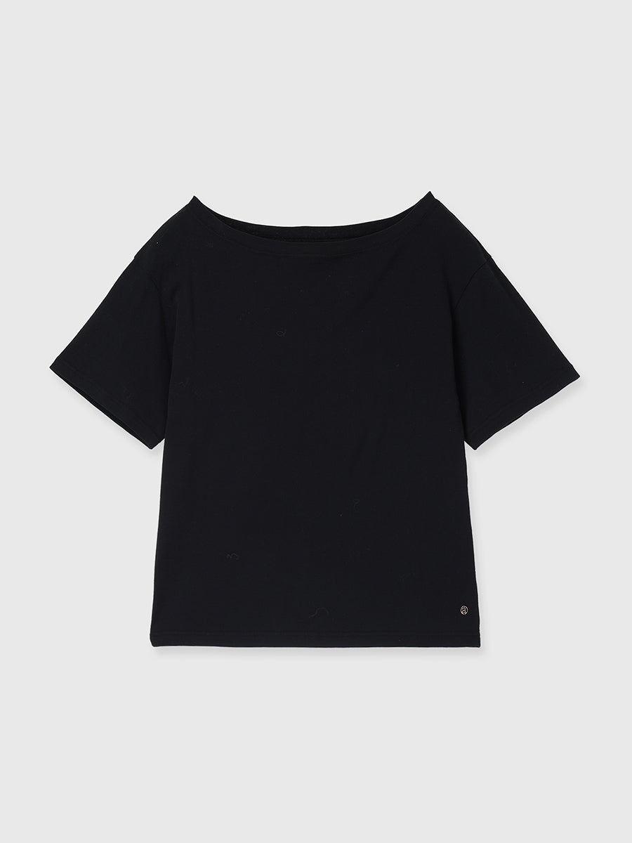 anuansボリュームオフショルBLACK オフショルダーTシャツ