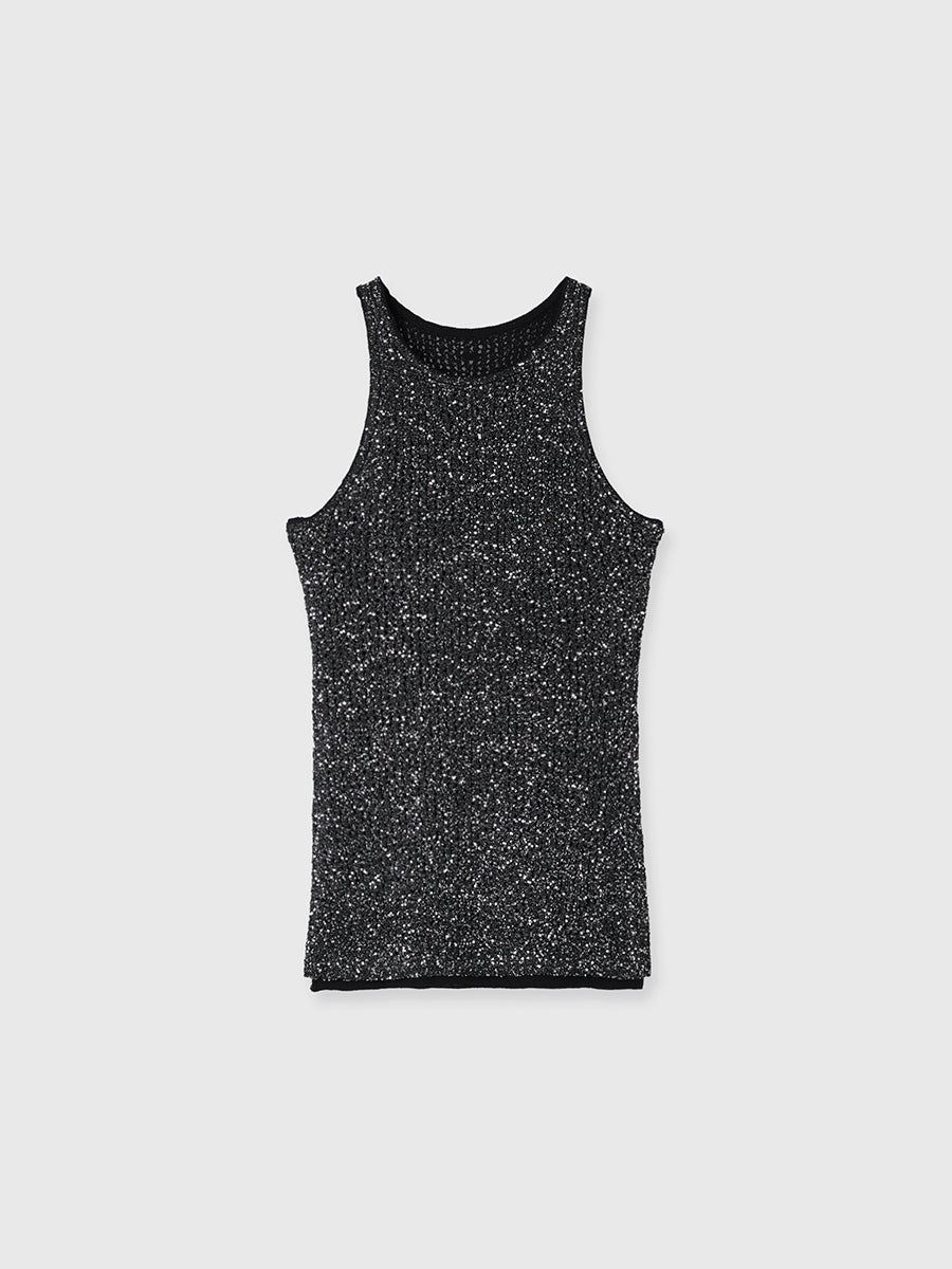 アニュアンス　スパンコールアメスリニットタンク　BEG フリーサイズ スパンコールアメスリニットタンク