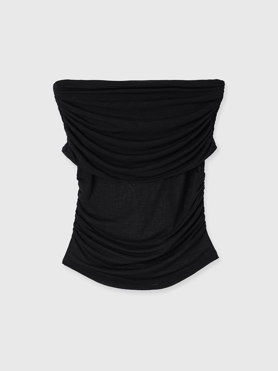 【タグ付き】シアーオフショルギャザーカットトップス ブラック　アニュアンス シアーオフショルギャザーカットトップス