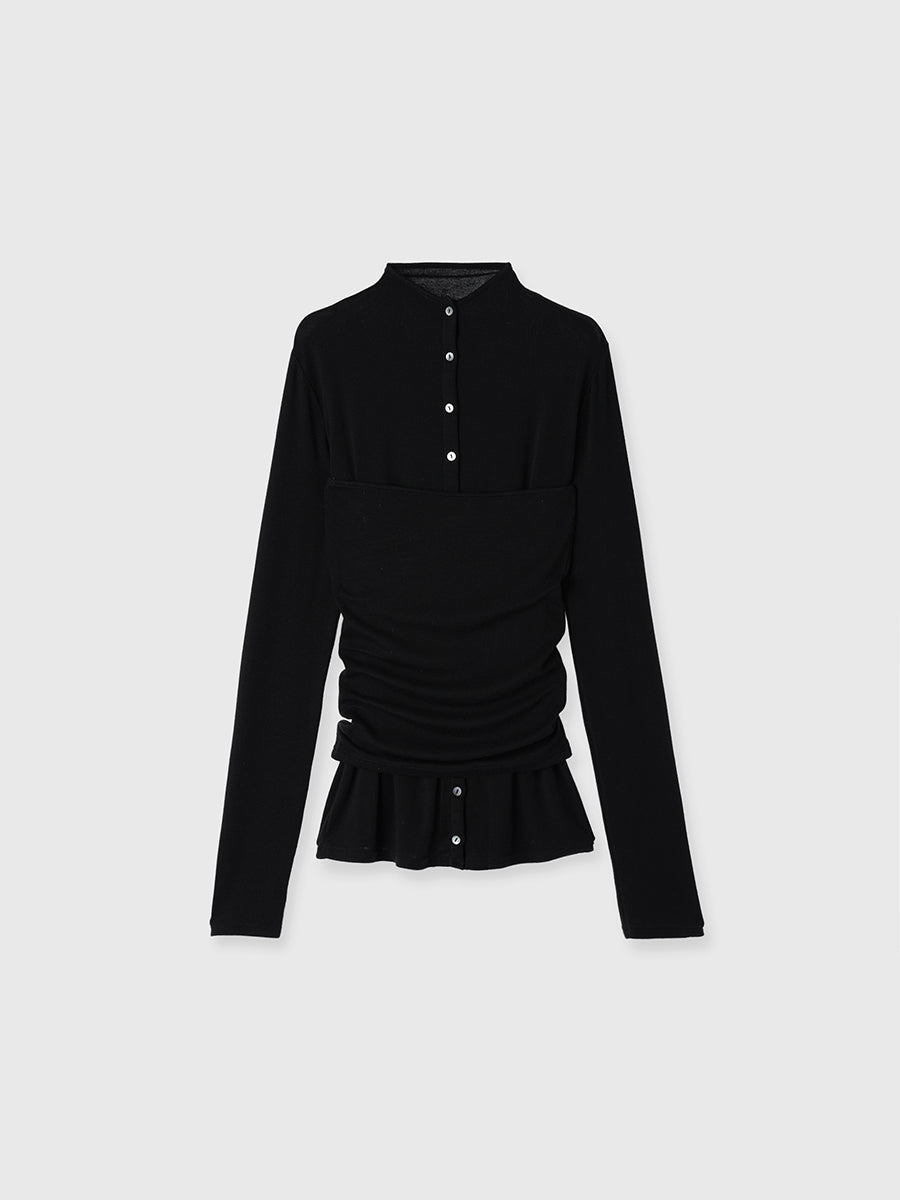 【新品タグ付き】anuans テンセルウールレイヤーカットトップス　BLACK テンセルウールレイヤーカットトップス