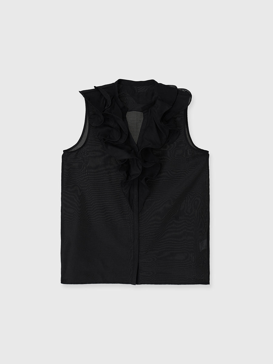 シルクブレンドシアーフリルブラウス