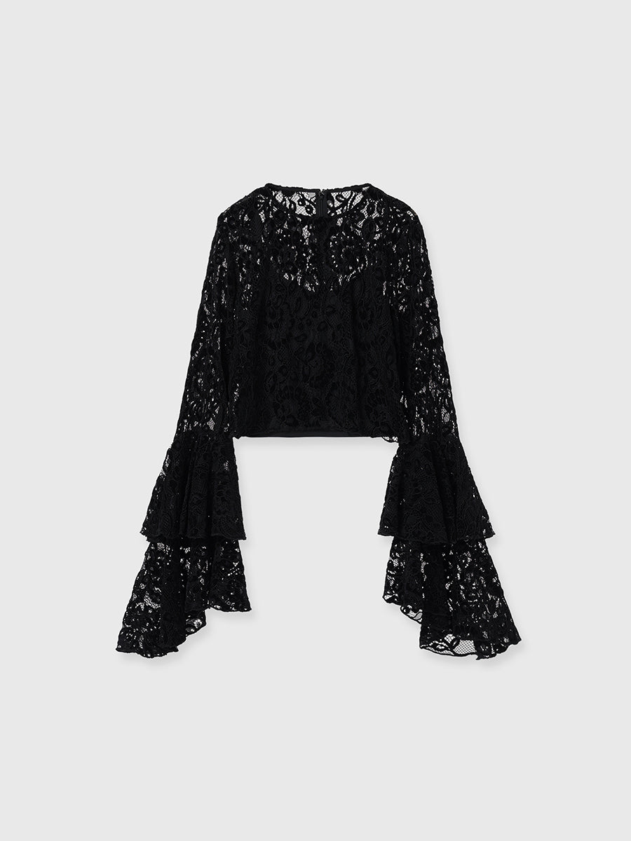 ベロアレースボリュームスリーブブラウス