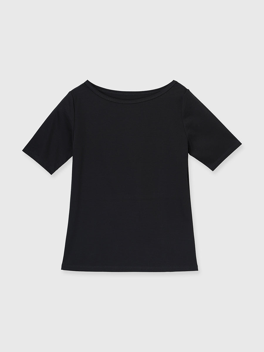 WEB限定】シルクタッチコットンボートネックTシャツ