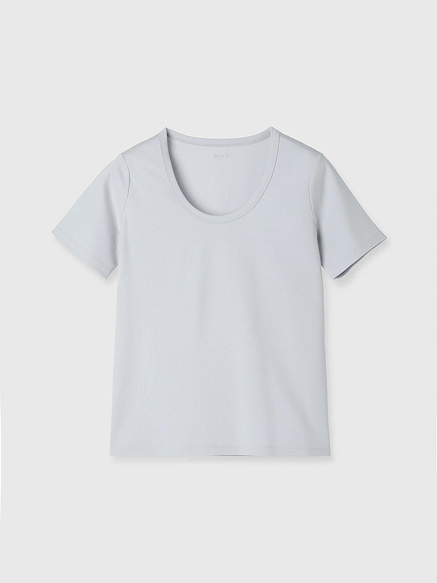 シルクタッチコットンUネックTシャツ
