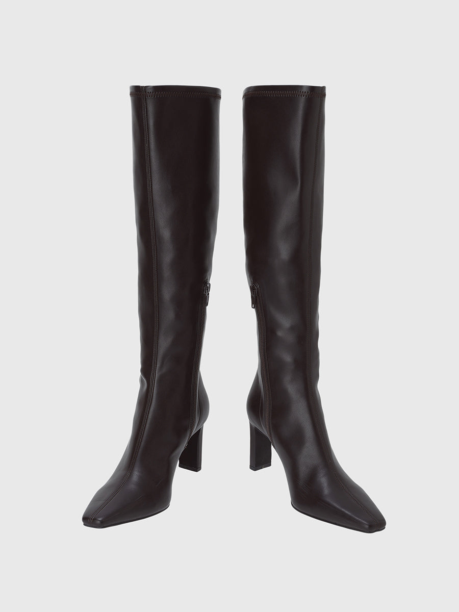 anuans ストレッチロングブーツ ダークブラウン ストレッチロングブーツ