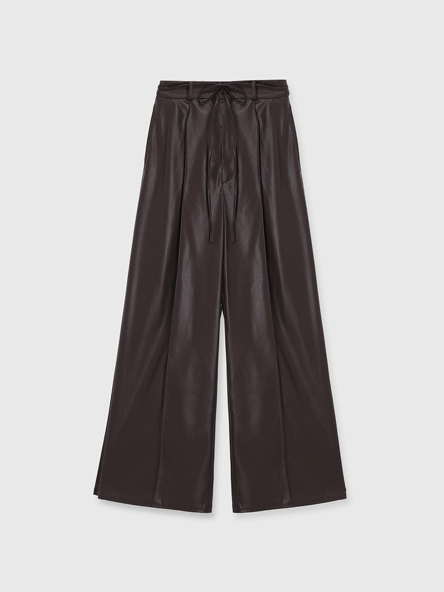 レザーライクリボンベルトパンツ
