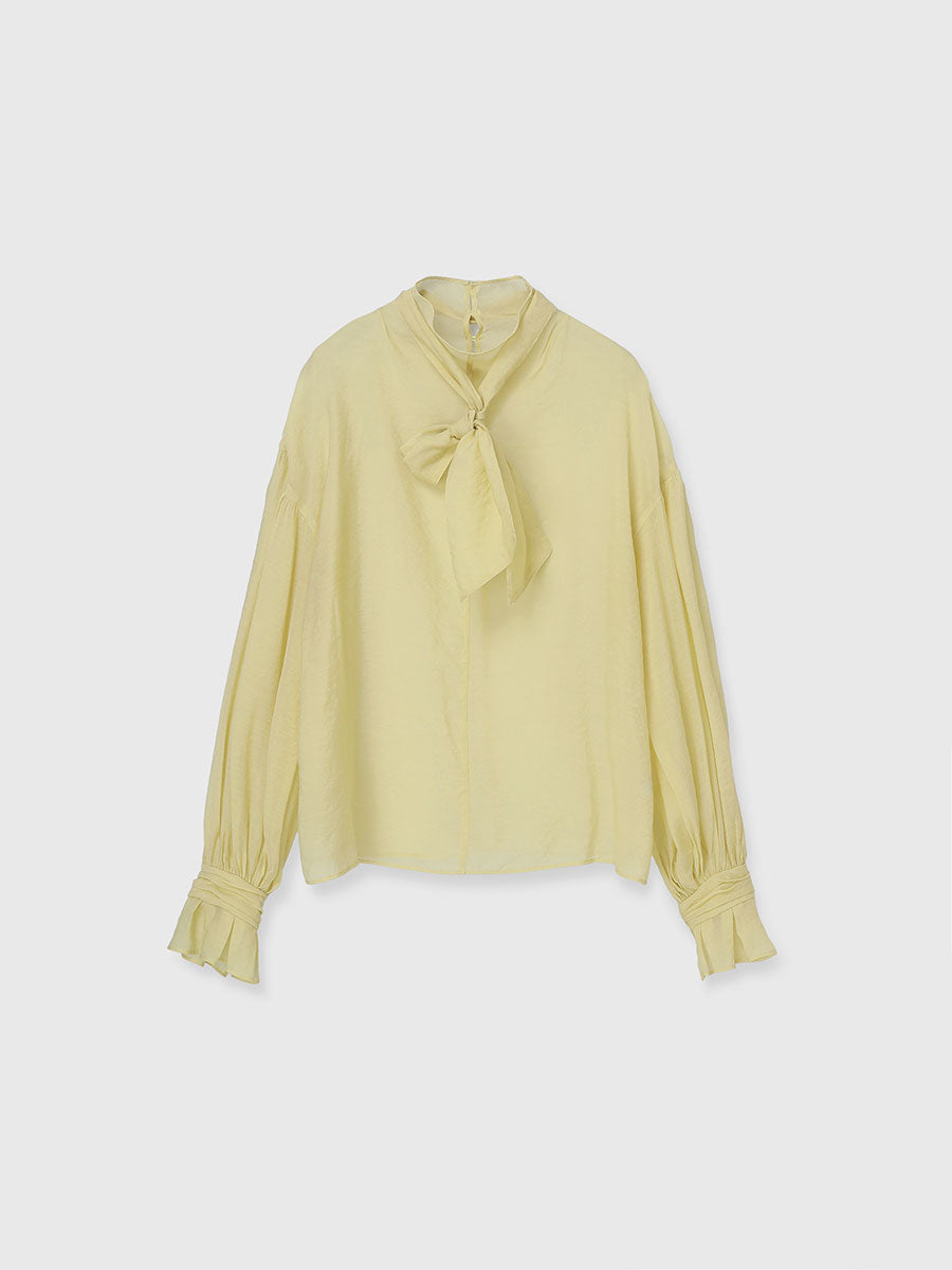 ハイネックシアーボウタイブラウス