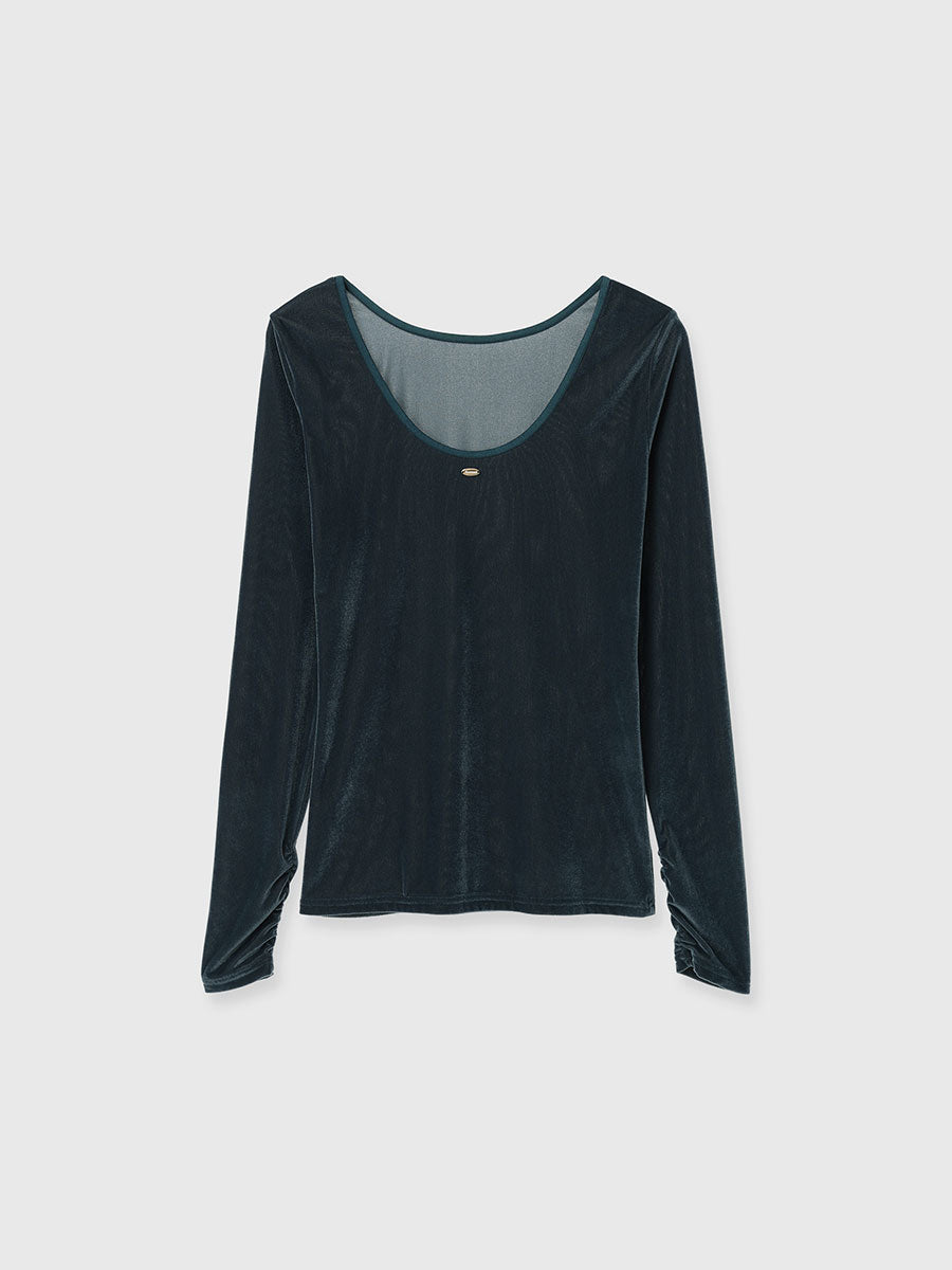 シアーカットベロアバックオープントップス