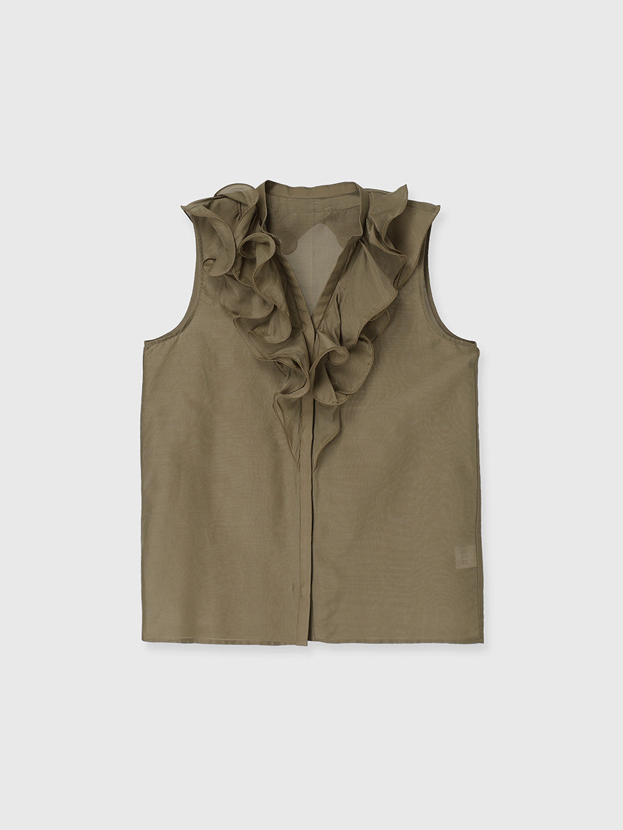 シルクブレンドシアーフリルブラウス