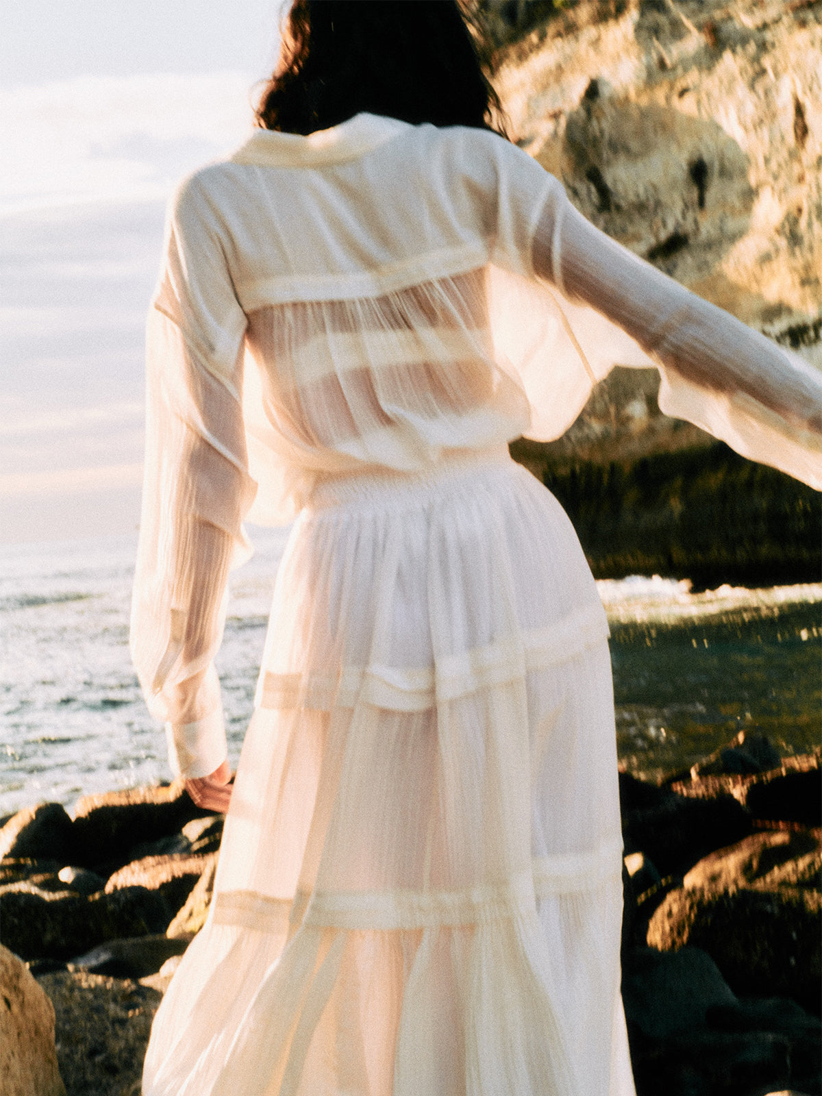 Indiaシルクブレンドティアードスカート