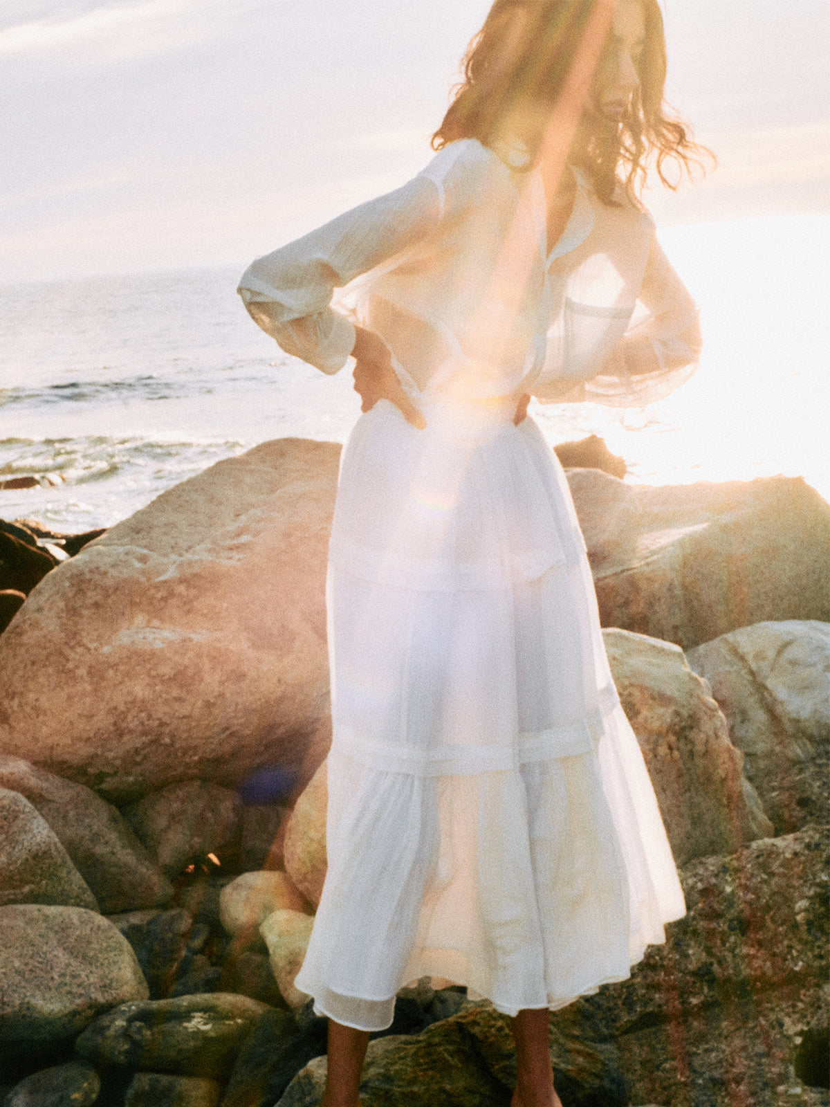 Indiaシルクブレンドティアードスカート