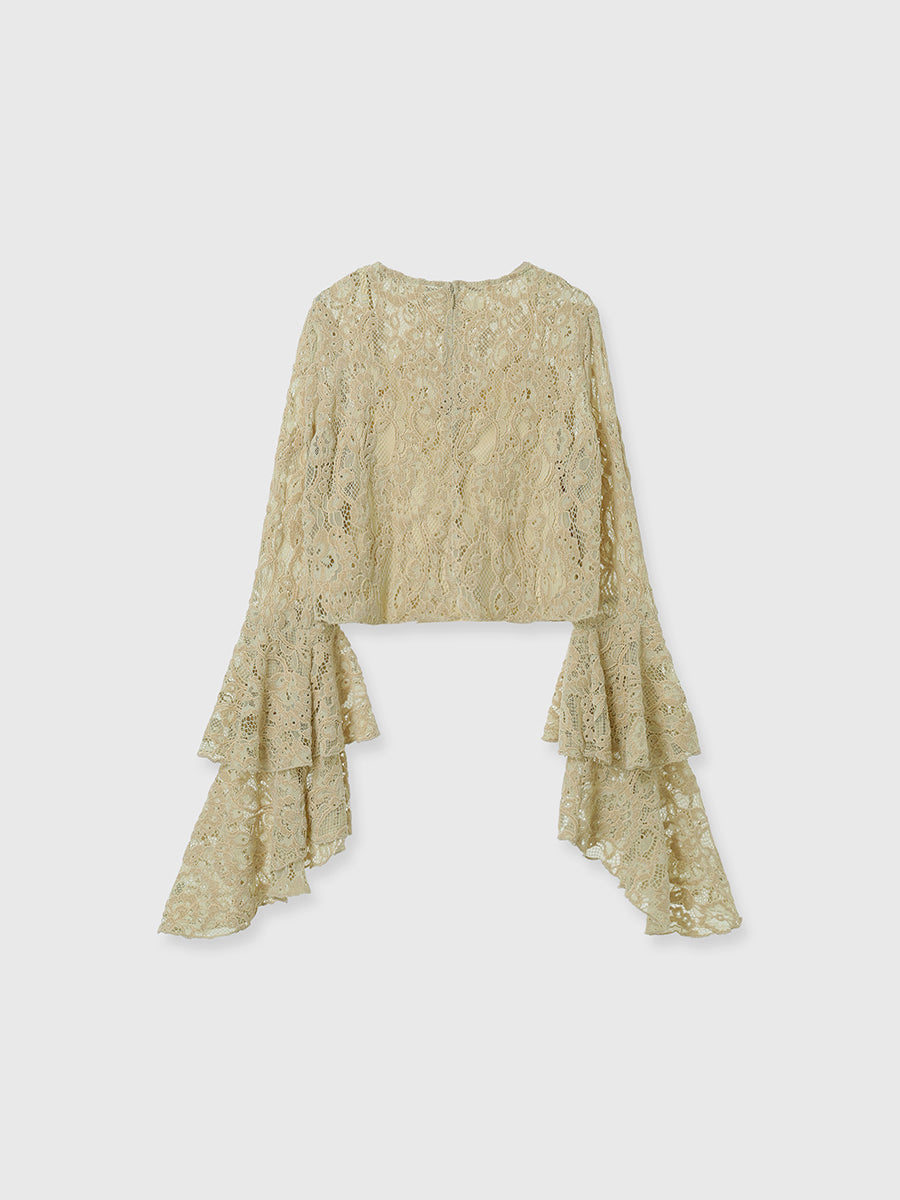 ベロアレースボリュームスリーブブラウス