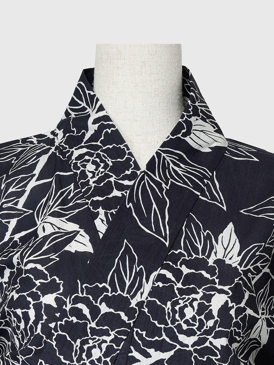 line art peony yukata set - NAVY