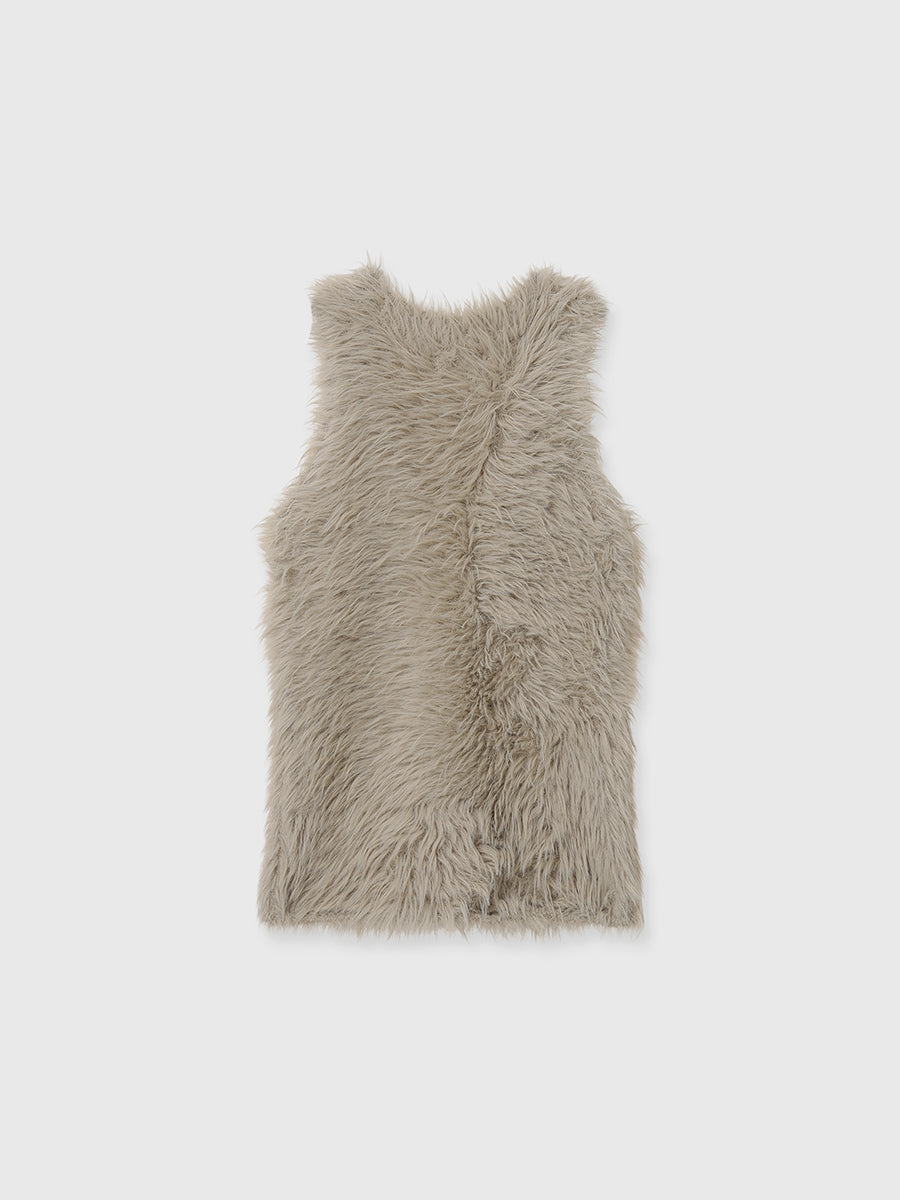 【美品】ファーライクノースリーブ　ニットトップス BEIGE ファーライクノースリーブニットトップス