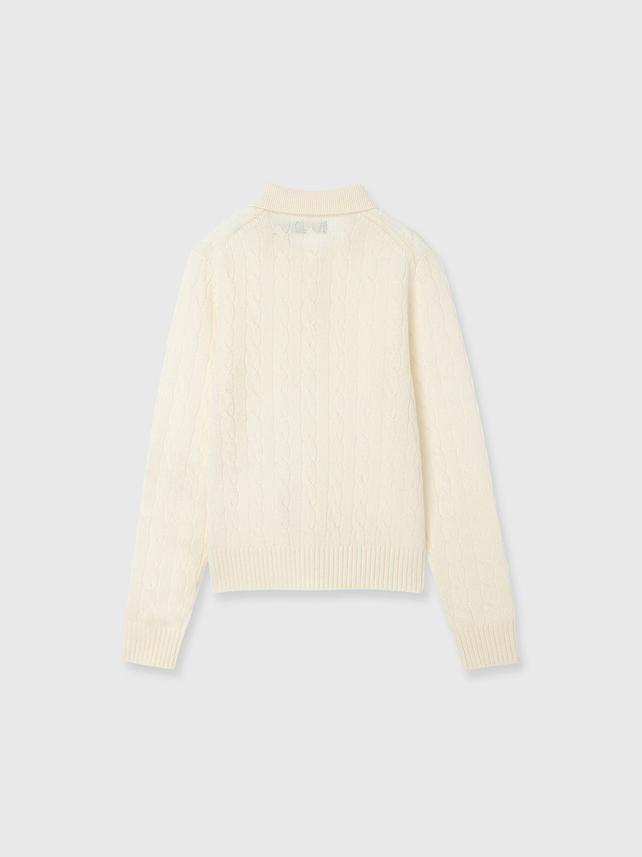 【POLO RALPH LAUREN】Wool-Cashmere Cable Polo Sweater