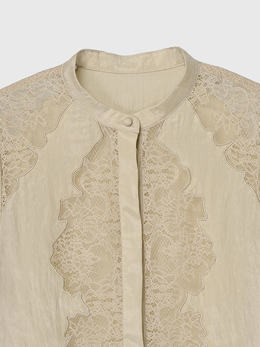 レースフレームボリュームブラウス