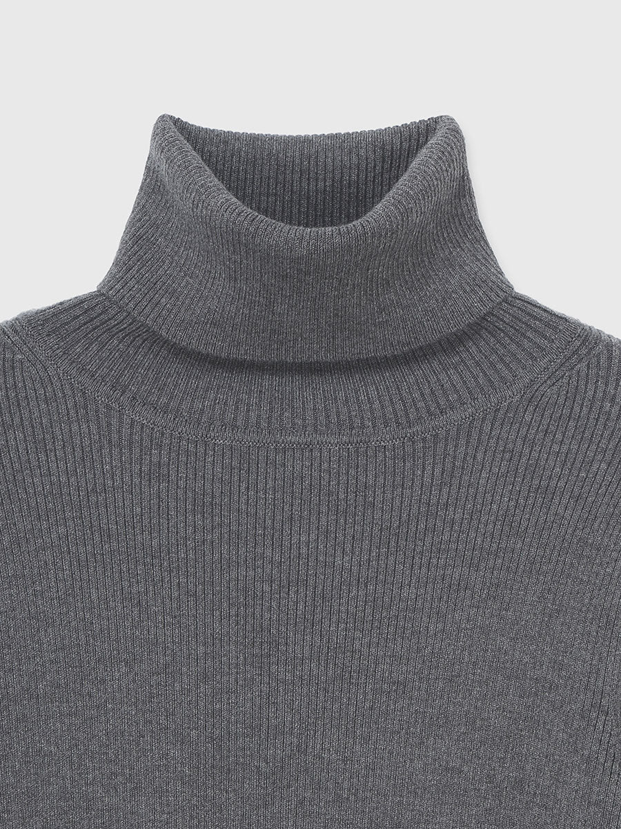 シルクカシミアブレンドフィットリブタートルニット