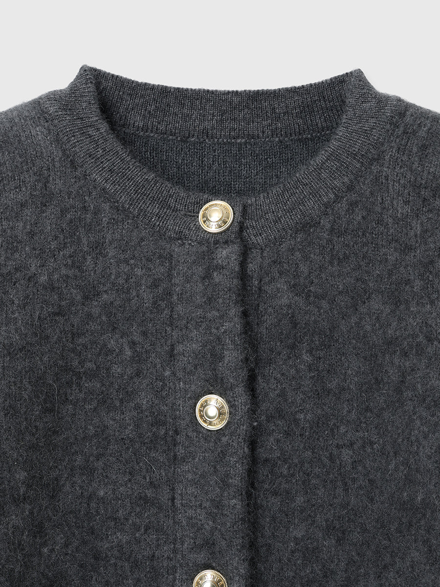 anuans カシミヤブレンドノーカラーニットジャケット カシミヤ　ネイビー カシミヤブレンドノーカラーニットジャケット