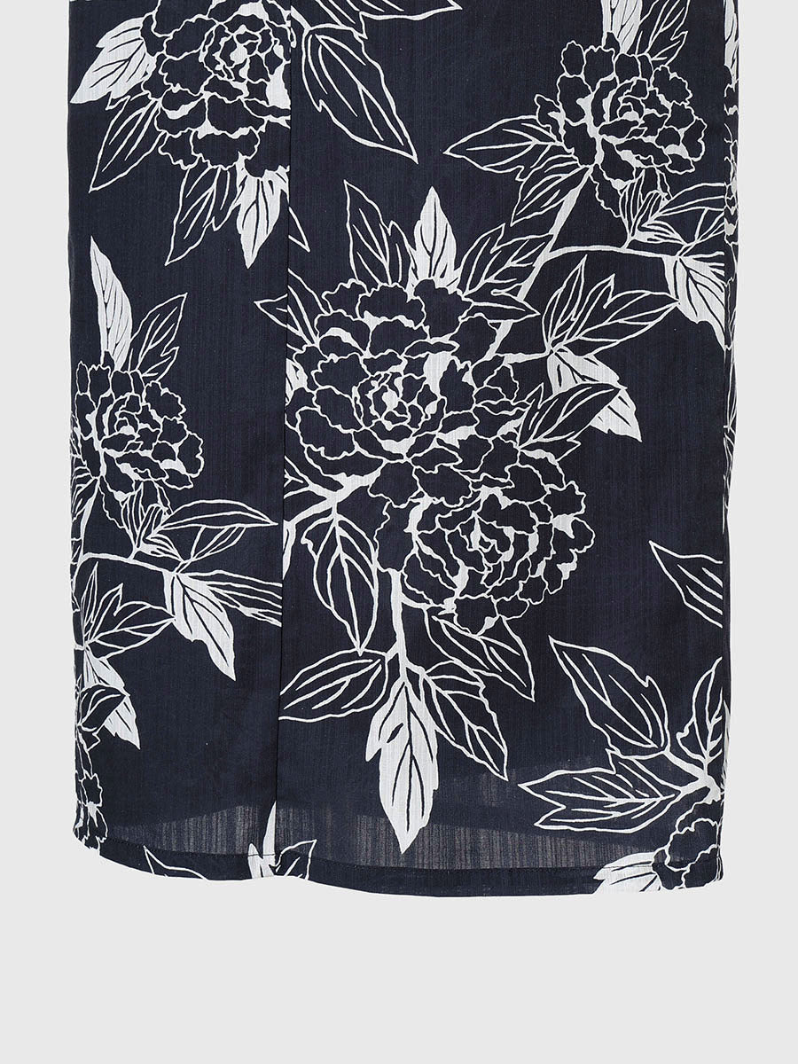 line art peony yukata set - NAVY