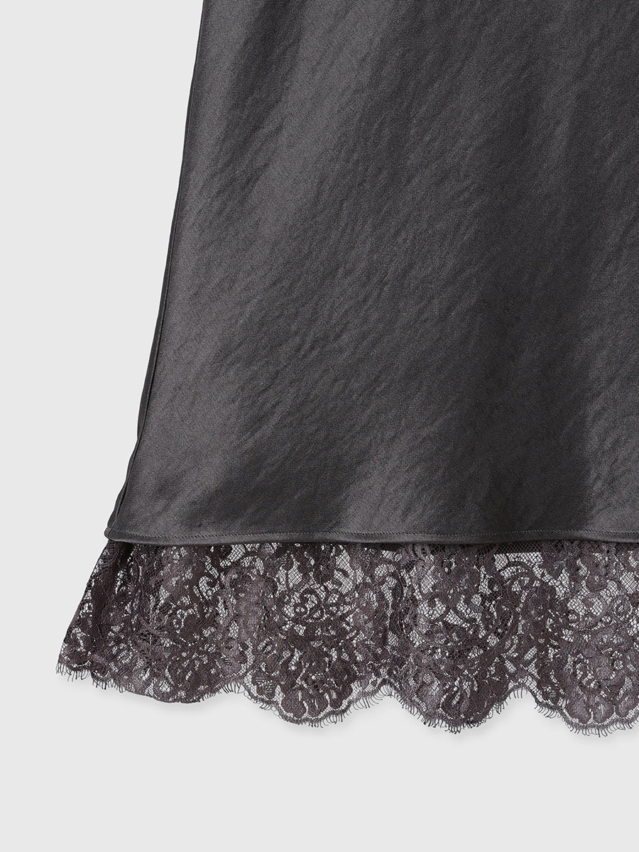 レースレイヤードサテンナロースカート