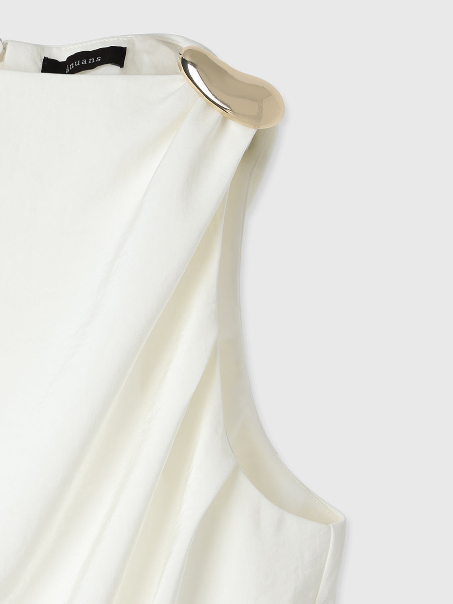 anuans アシンメトリードレープブラウス　ホワイト アニュアンス anuans アシンメトリードレープブラウス （WHITE） -靴