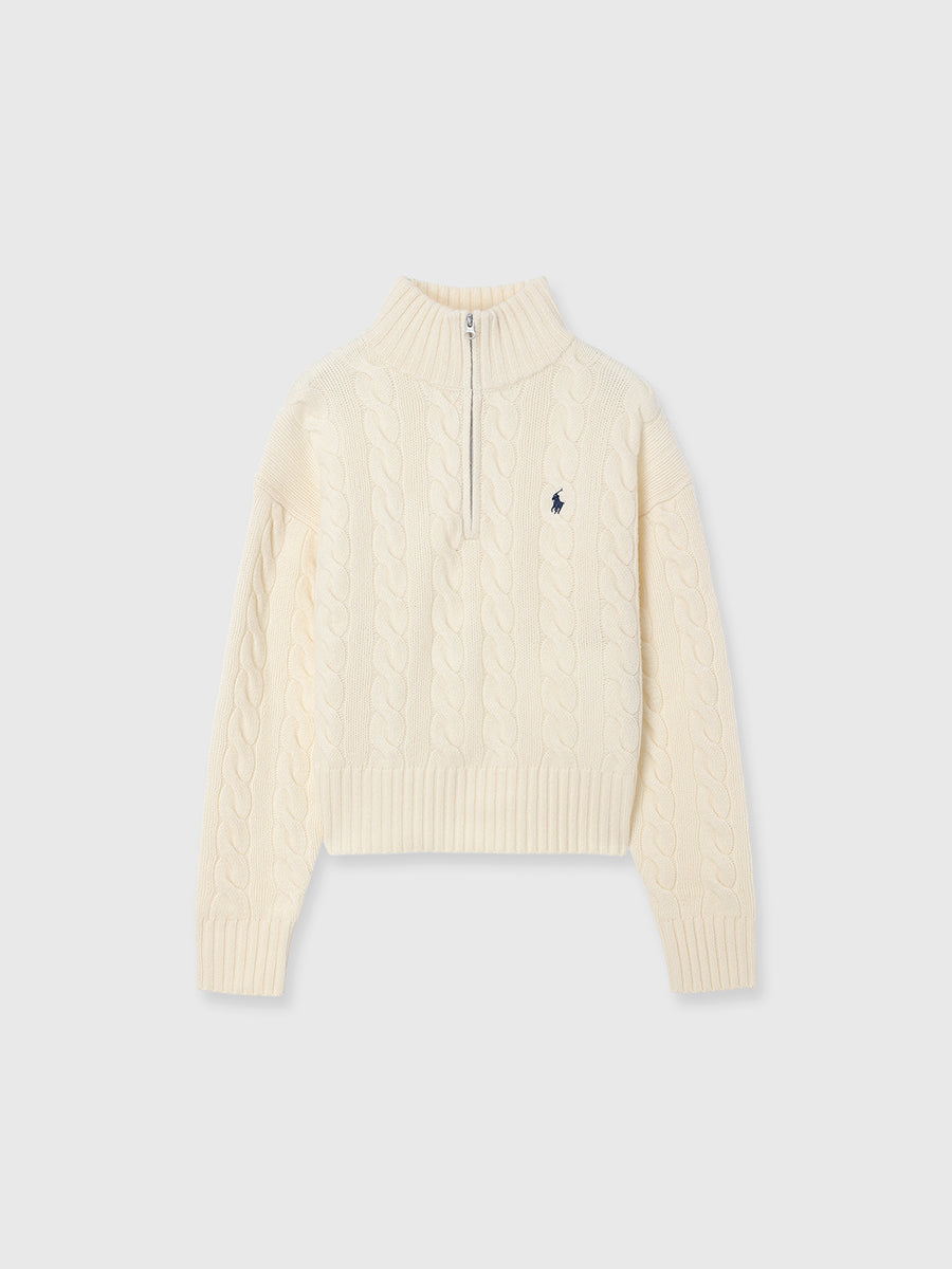 【POLO RALPH LAUREN】Wool-Cashmere Cable Half-Zip Sweater