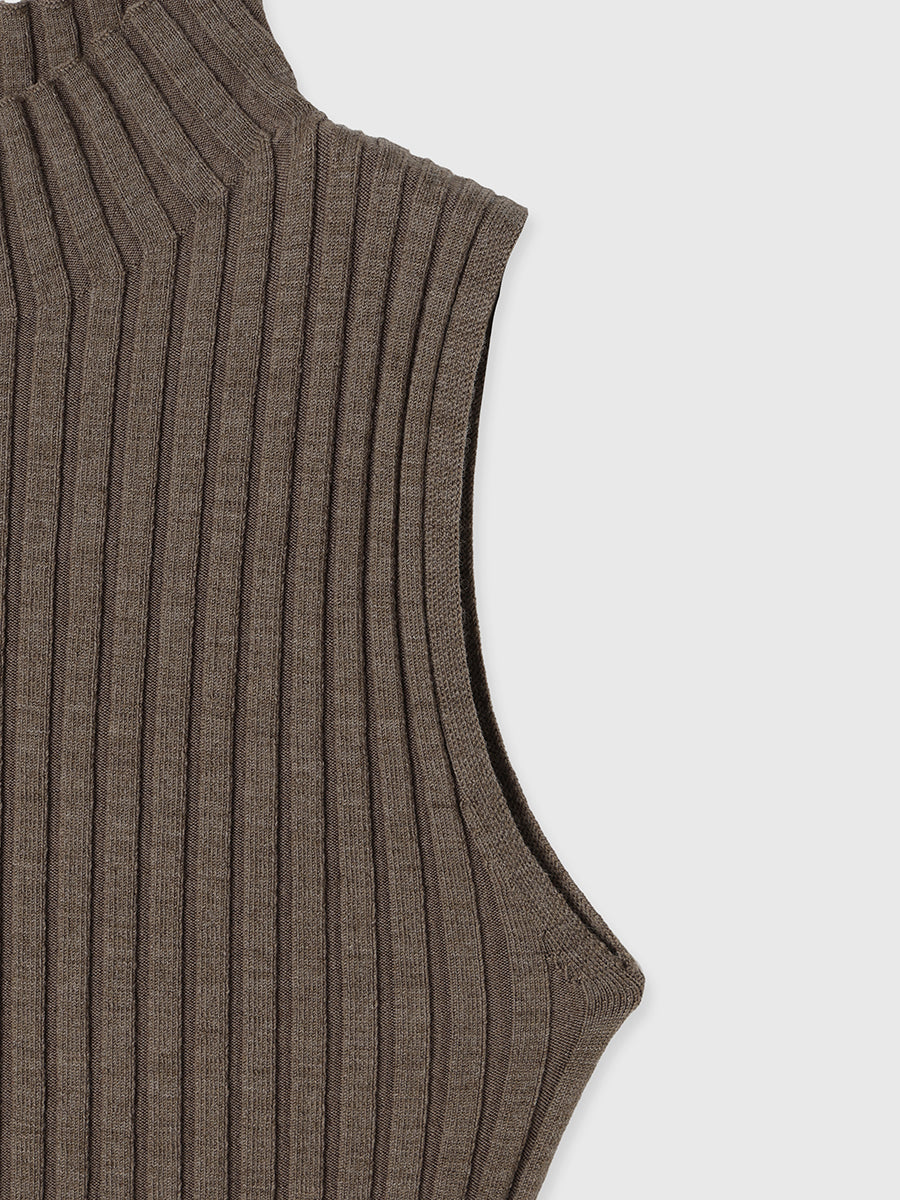 ノースリーブウールリブニットトップス