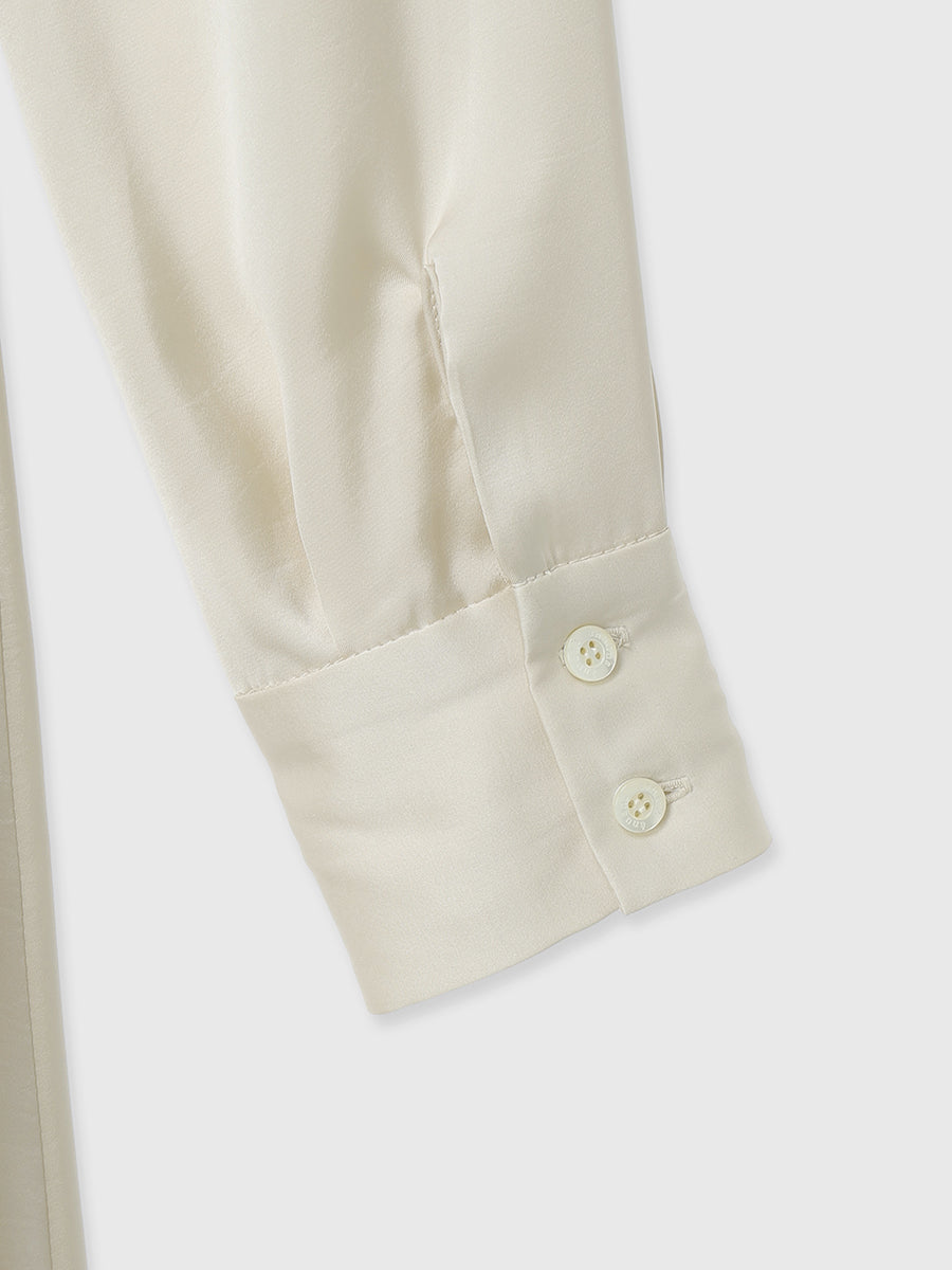 サテンオープンカラーフレアワンピース