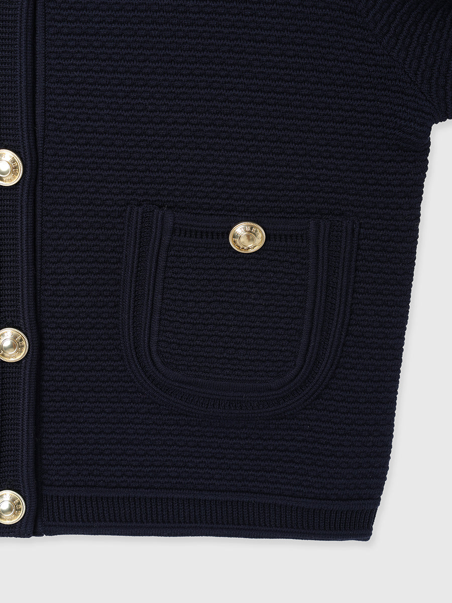 ノーカラーラーベンニットジャケット