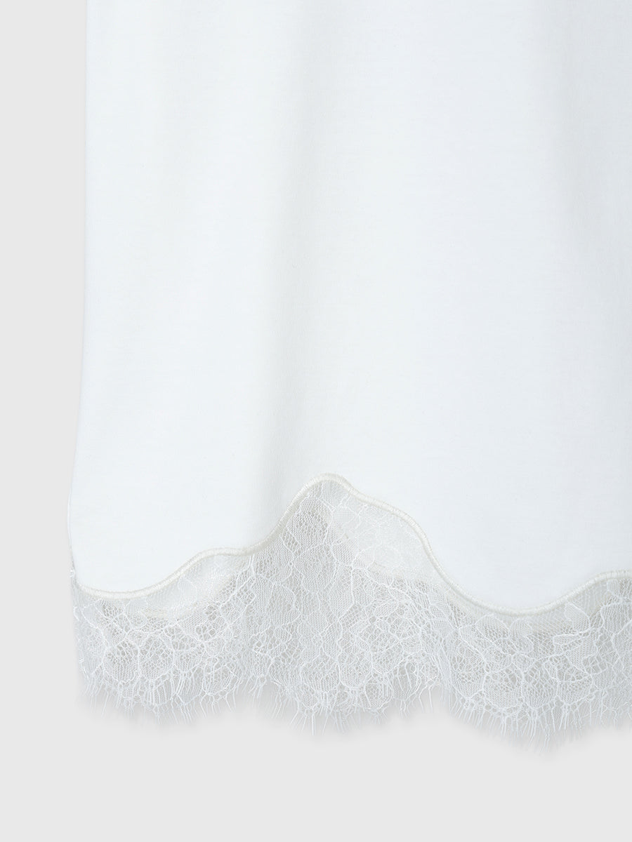 Silk-Touch Cotton Lace Trim Compact T-Shirt