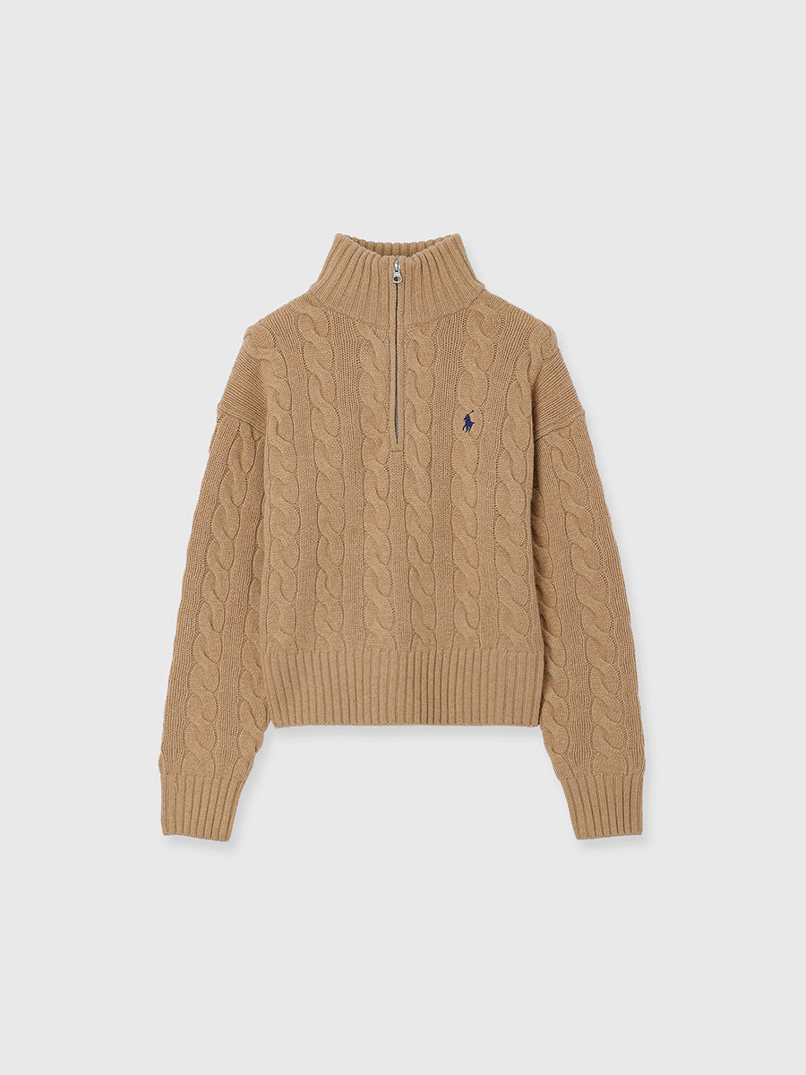 【POLO RALPH LAUREN】Wool-Cashmere Cable Half-Zip Sweater