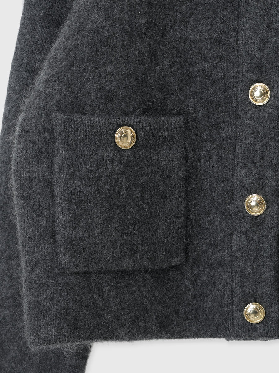 カシミヤブレンドノーカラーニットジャケット