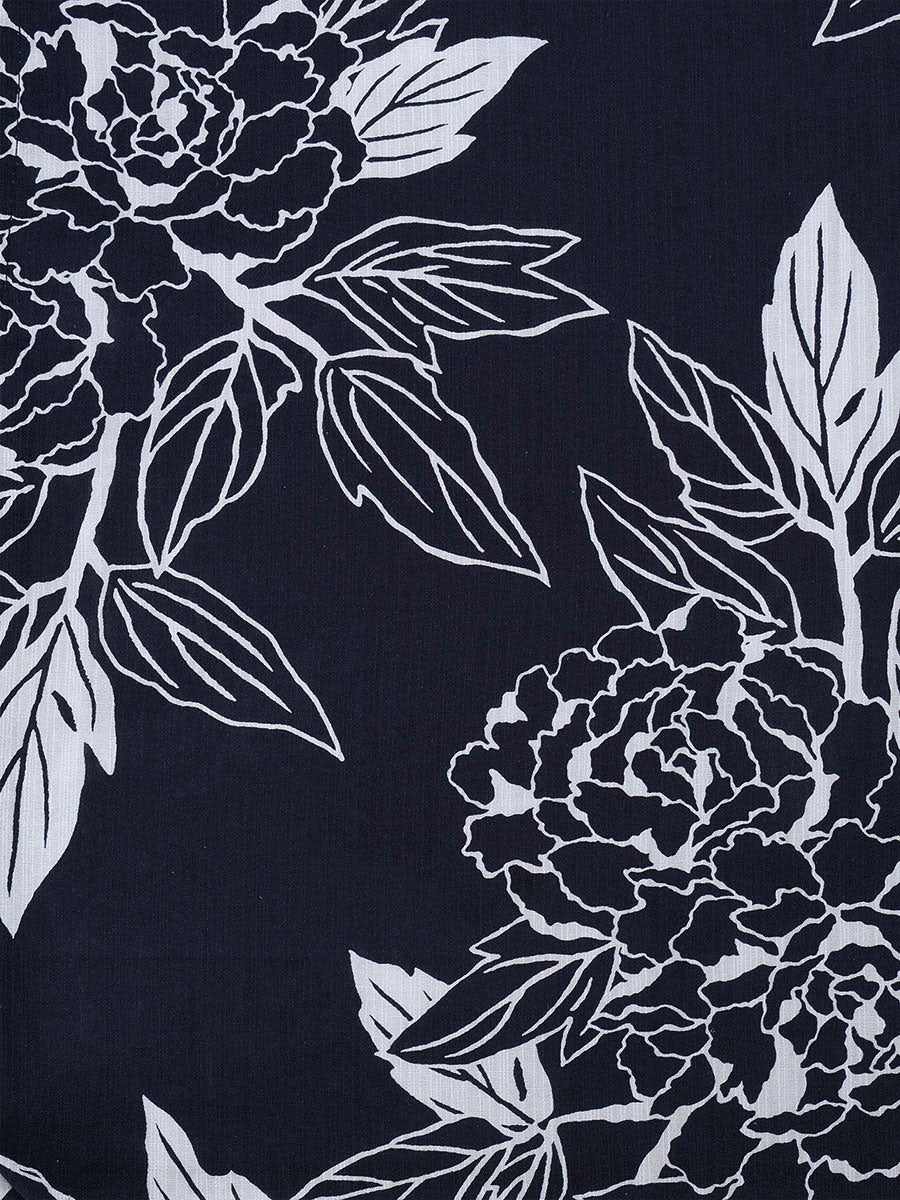 line art peony yukata set - NAVY