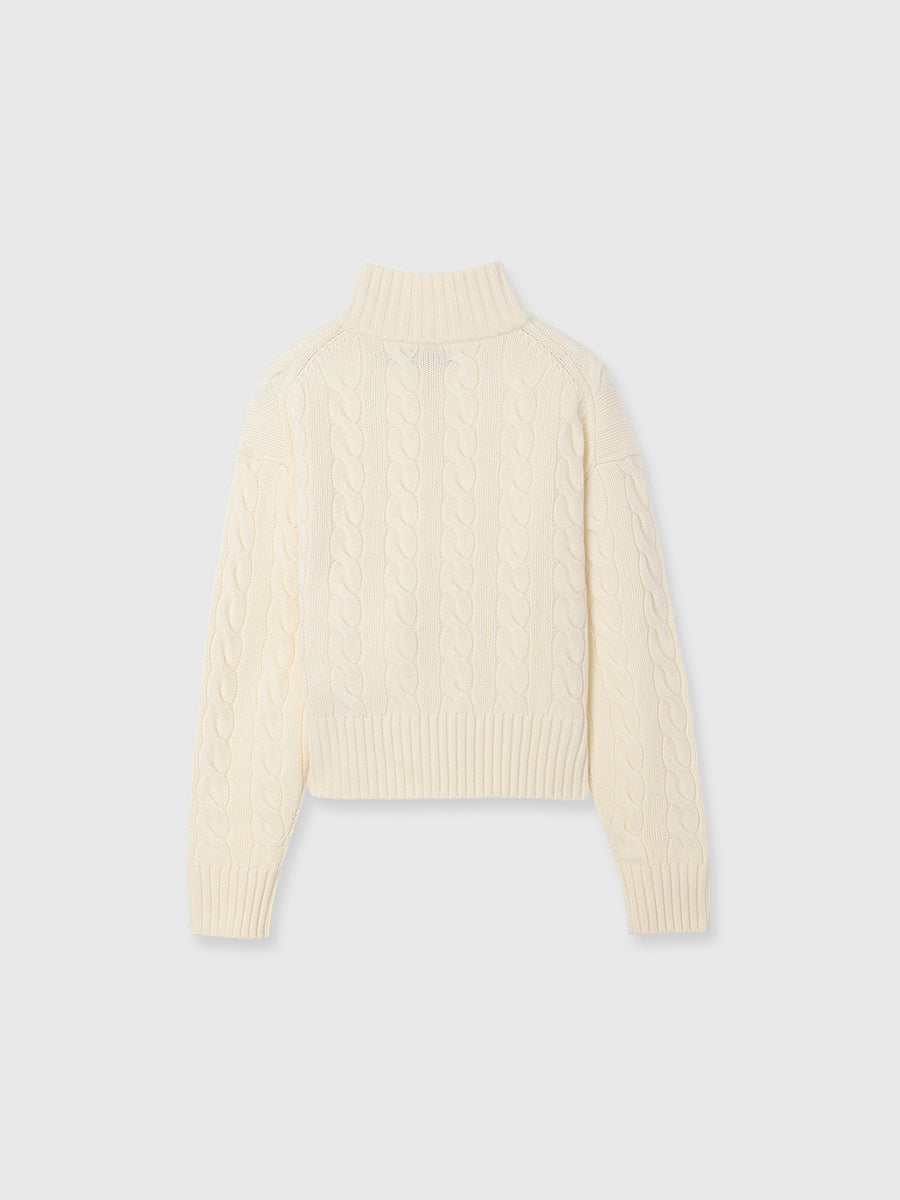 【POLO RALPH LAUREN】Wool-Cashmere Cable Half-Zip Sweater