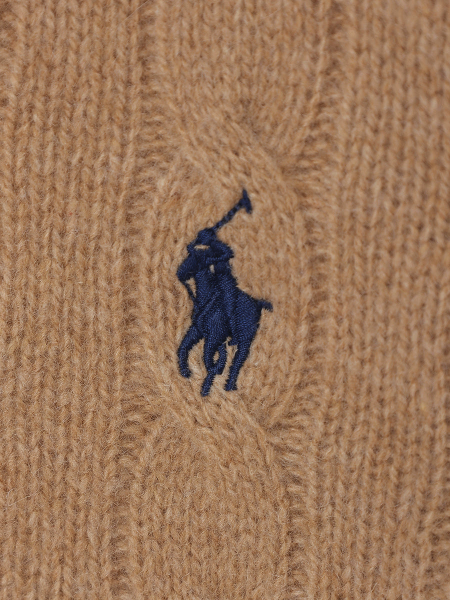【POLO RALPH LAUREN】Wool-Cashmere Cable Polo Sweater
