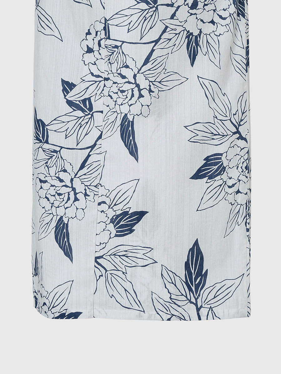 line art peony yukata set - WHITE