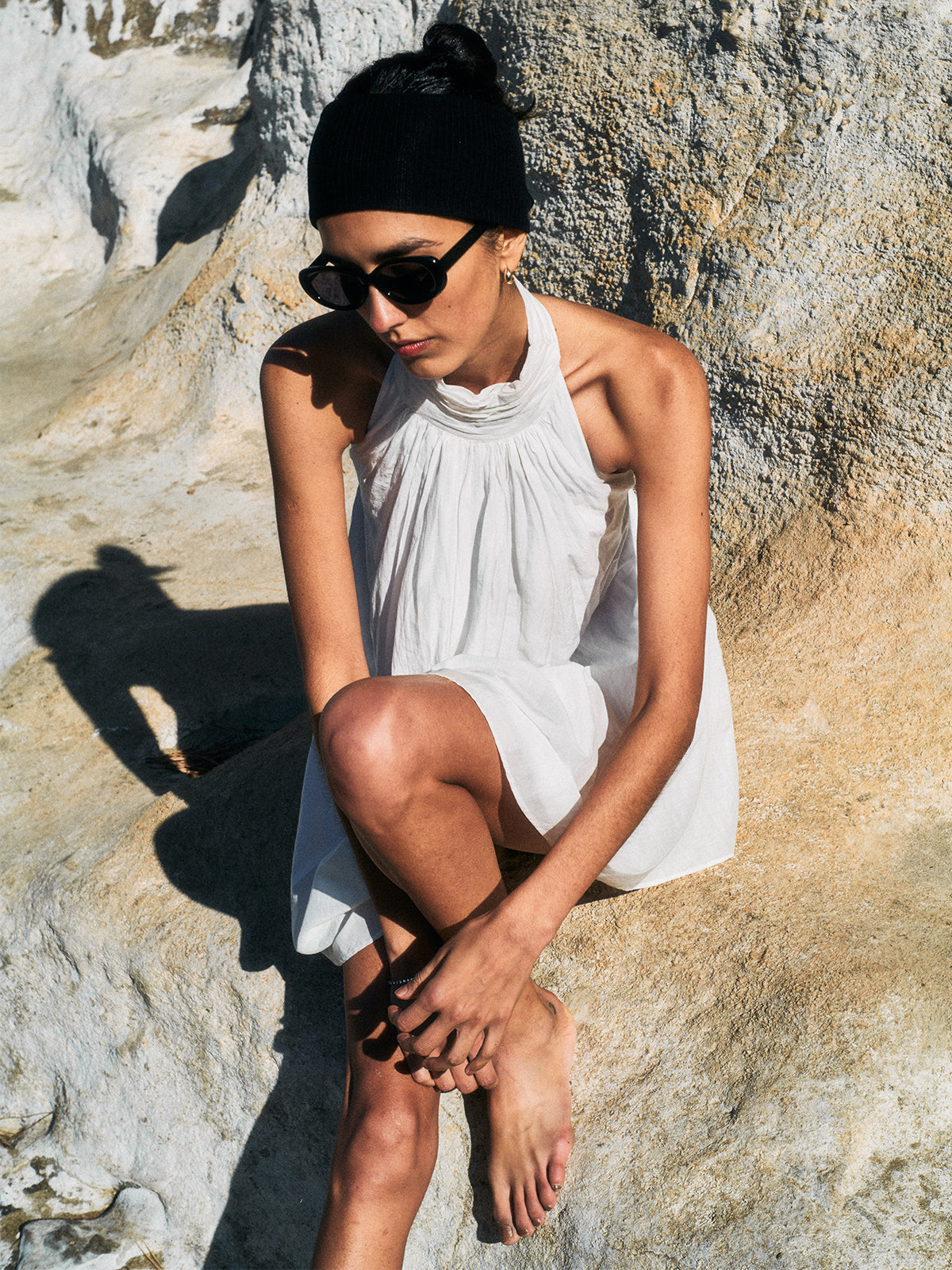 Indiaシルクブレンドバックオープンブラウス