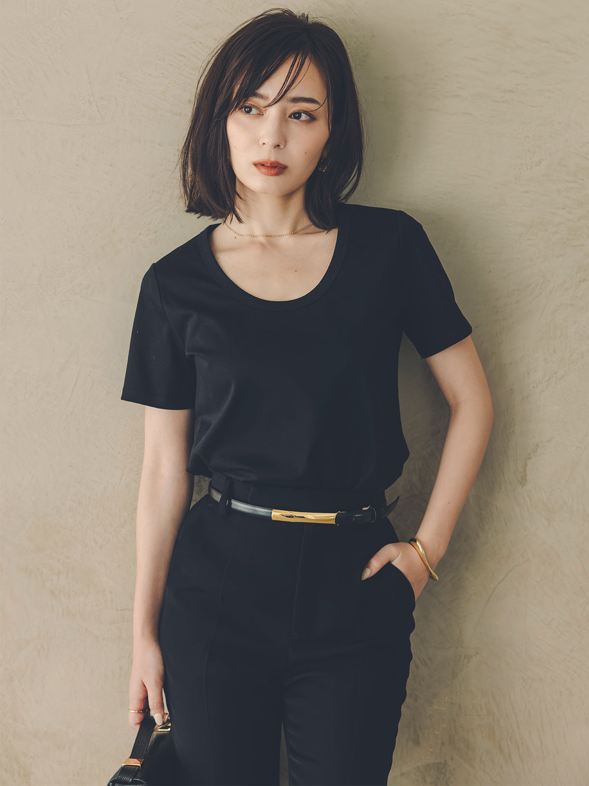 新品 2025SS anuans シルクタッチコットンUネックT シルクタッチコットンUネックTシャツ